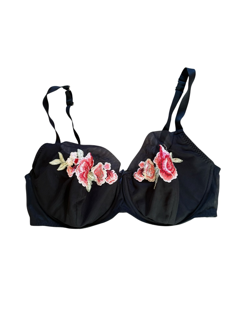 Cacique Underwire Lightly Lined Balconette Bra Black Pink Floral Size 42ddd